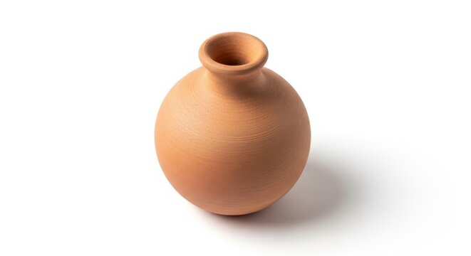 Handmade Terracotta Small Pot Vase, Vintage Clay Amphora Sculpture Isolated