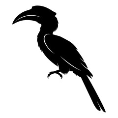 Black silhouette of a large hornbill bird graphic design element with hornbill © anarul