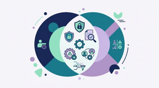 Concepts of privacy, data protection, and GDPR compliance, featuring icons related to security and regulations.