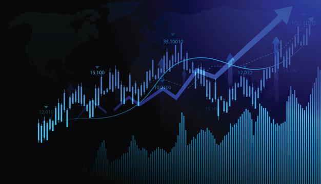 vector candlestick growth graph chart of stock market investment trading graph illustration design. business investment to success. financial data graph strategy on dark blue background.