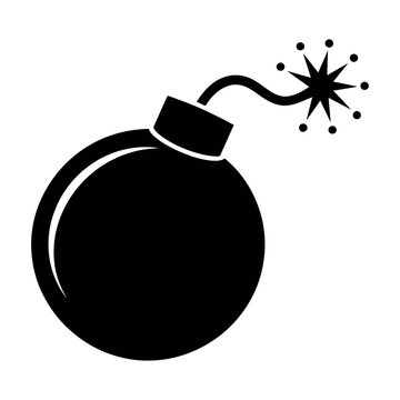 Explosive bomb vector icon with burning fuse for danger warning and hazard illustration