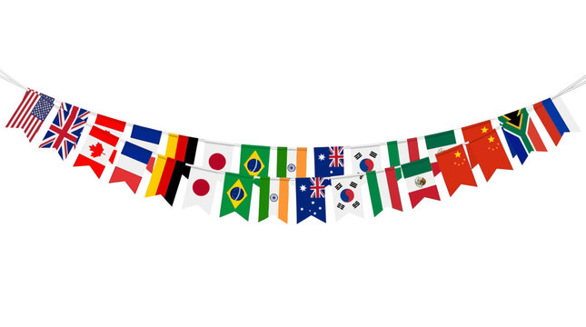 FIFA Worldcup 2026 International flags, world flags, bunting, garland, colorful national symbols isolated on White Background eps