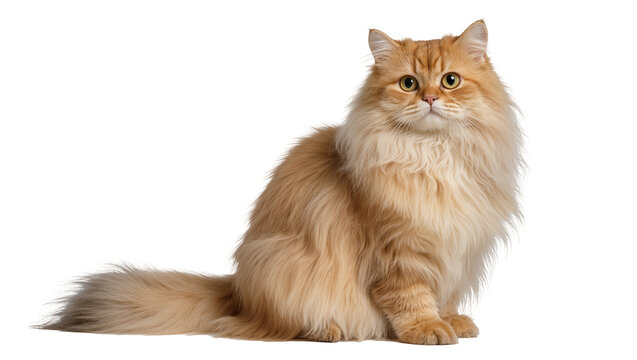 Fluffy ginger Persian cat sitting and looking forward