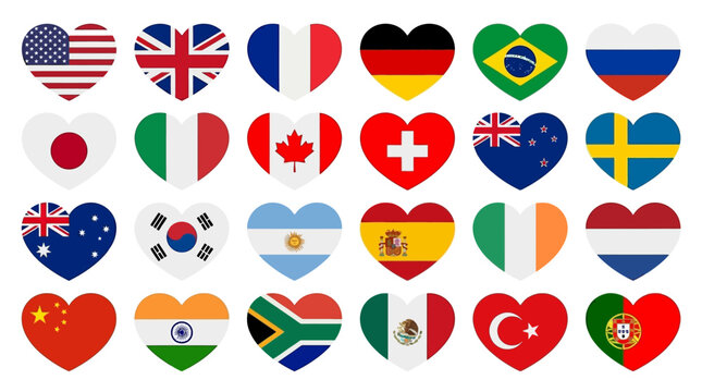 FIFA Worldcup 2026 Heart shaped country flags, international symbols, love icons, national emblems isolated on White Background eps