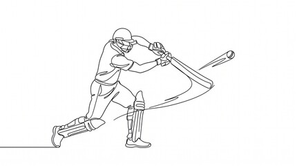 Obraz premium Continuous One Line Cricket Batsman Cover Drive Sports Banner
