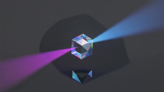 Hexagonal glass prism refracting vibrant light beams in this dynamic abstract motion video animation clip loop