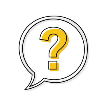 Yellow question mark inside a speech bubble icon