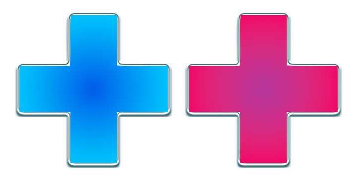 Blue and pink 3d plus signs, isolated on transparent background