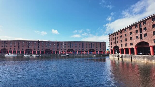 Royal Albert Dock Liverpool with Tate Gallery and Passing Boat