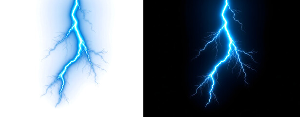 Lightning striking blue electric discharge effect for storm scenes and visual overlays in PNG, Transparent and Black Background Versions © Tanay