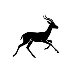 Black and white silhouette of a running gazelle with silhouette, antelope © hosaifa