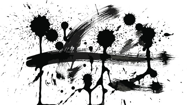 Abstract Black Ink Splatter Vector Graphic with Messy Paint Grudge Droplets Paintbrush Strokes and Dripping Liquid Textures for Artistic Background Designs