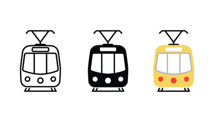 Modern cable car or tramway icon set featuring outline black silhouette and yellow flat design for public transport and urban tourism infrastructure projects © Pure