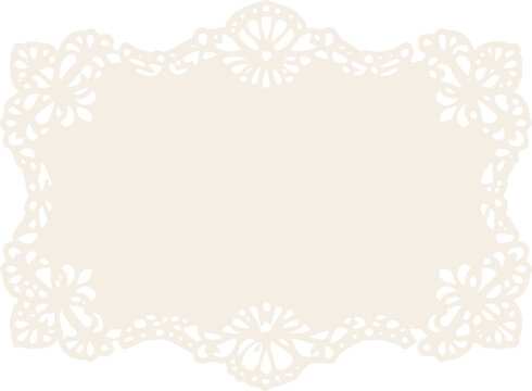 Elegant beige lace frame with floral cutout ornament on transparent background, perfect for wedding invitations, greeting cards and stationery design