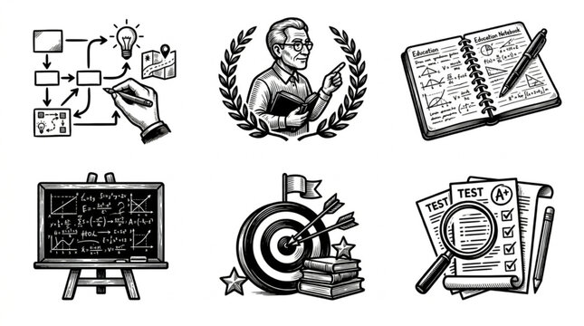 Business icons with various office tools.