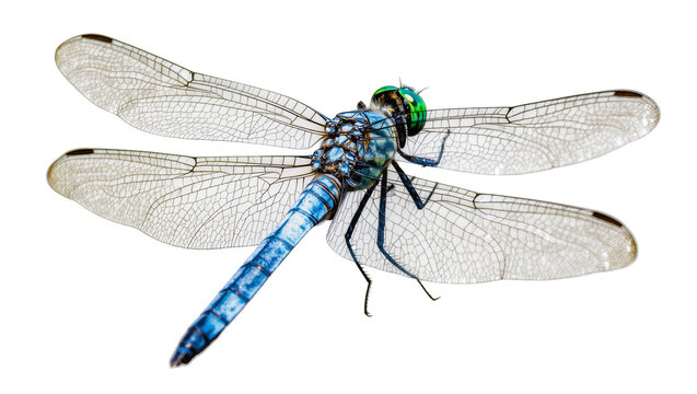 Blue dragonfly with green eyes and wings
