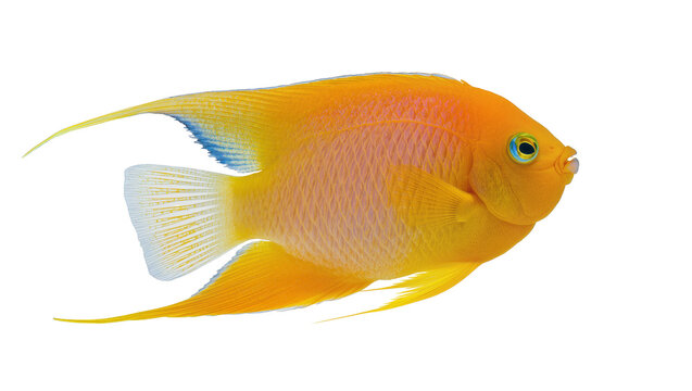 Orange yellow fish with blue fin tips and white tail