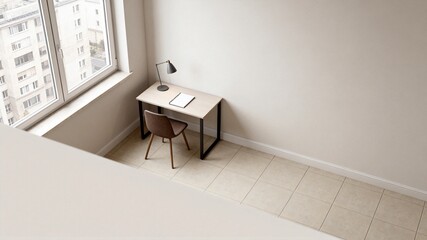 Fototapeta premium Minimalist Home Office Desk Setup with Window View