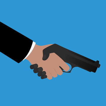 Handshake with hidden gun betrayal and corruption concept illustration