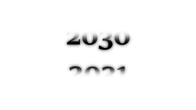 White Flip Calendar Cubes Displaying the Year 2000 on Business 2037 Success Concept with Web Icon and Technology  White Background 4k video animation.