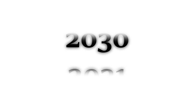 White Flip Calendar Cubes Displaying the Year 2000 on Business 2040 Success Concept with Web Icon and Technology  White Background 4k video animation.