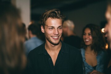 Fototapeta premium A handsome man chatting with beautiful women.