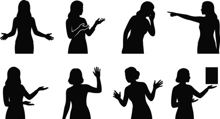 Expressive human gesture silhouettes showing communication, pointing, greeting, and body language for design projects © Hello World