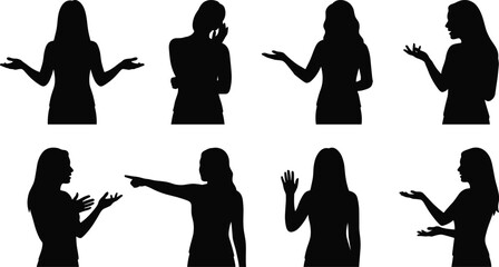 Human gesture silhouettes showing expressive hand movements and body language for communication and design projects © Hello World