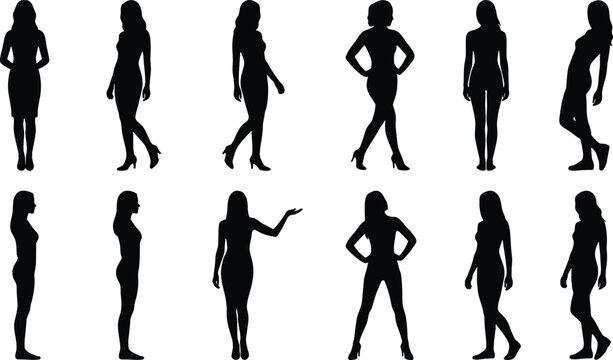 Human posture silhouettes showing diverse standing poses and gestures for design, modeling, and creative projects