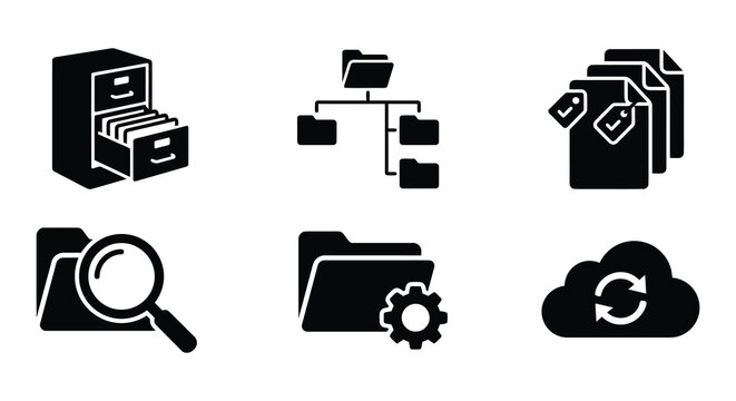 Digital asset management icons flat vector style on white background