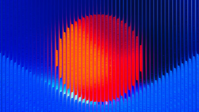 Colorful data wave pattern shows bright circle in blue background