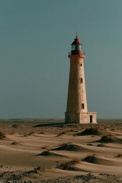 Lighthouse in the middle of desert.