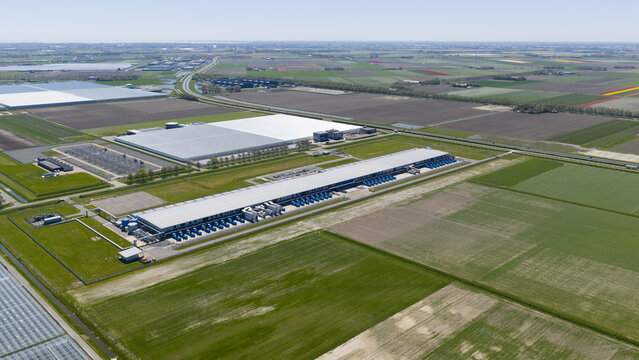 Aerial view of Middenmeer datacenter for cloud storage and AI