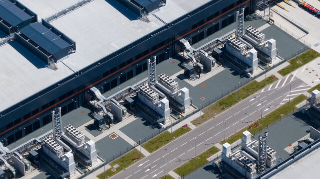 Aerial view of dutch hyperscale datacenter campus infrastructure