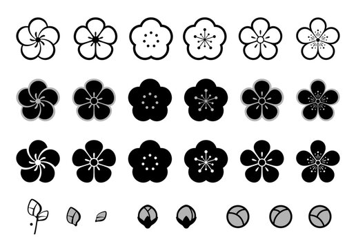 和風な梅の花のイラスト素材セット