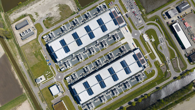 Aerial view of dutch hyperscale datacenter campus
