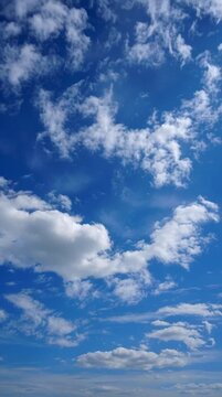 A bright, expansive blue sky filled with fluffy white clouds evokes feelings of hope, peace, and limitless potential &ndash; perfect for travel, nature, or 