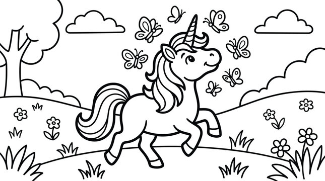 Unicorn and butterflies coloring page for kids printable activity and educational resource