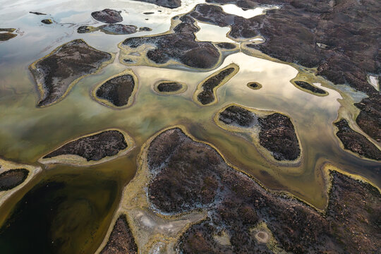 Aerial patterns of Cotacotani Lagoon in Lauca, Chile