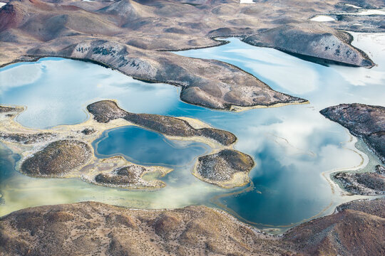 Aerial patterns of Cotacotani Lagoon in Lauca, Chile