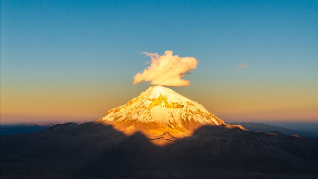 Scenic view of Sajama volcano in Bolivia at sunrise