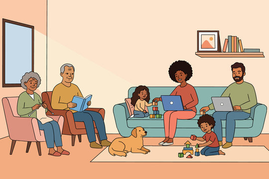 Multigenerational family ritual of cozy home time together
