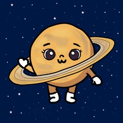 Cute Saturn cartoon for kids space education illustration