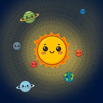 Cute solar system educational illustration for kids