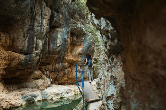 Hiker exploring Estrechos del Rio Ebron in Teruel