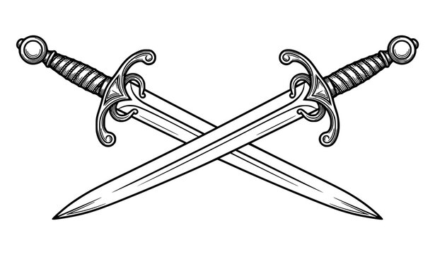 Crossed Medieval Swords Vintage Weapon Illustration Isolated Decorative Design Element