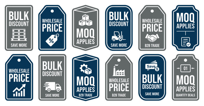 Sales stickers labels collection vector illustration bulk discount wholesale price moq applies