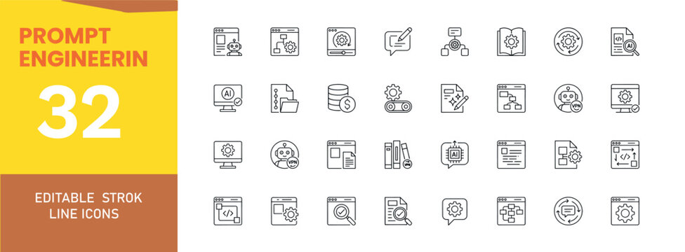 Prompt engineering line icon set editable line icons vector illustration