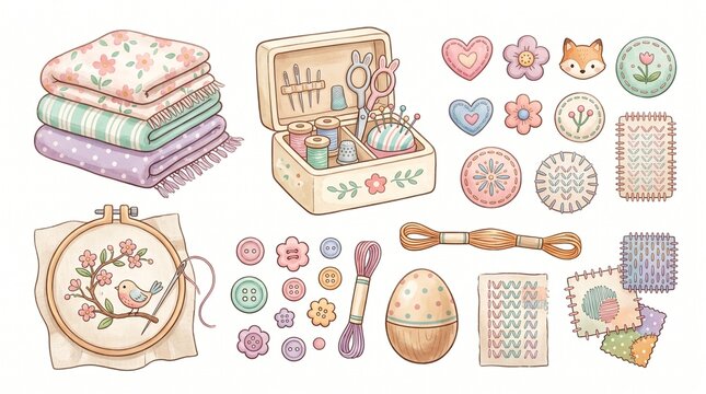 Cute sewing and crafting supplies with needlepoint and embroidery items, perfect for DIY projects and hobbies