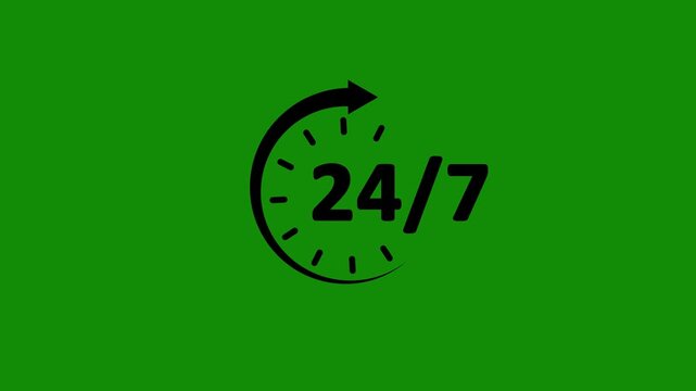 Twenty four seven service animation clock availability support time motion graphic animation.Service sign business availability.
